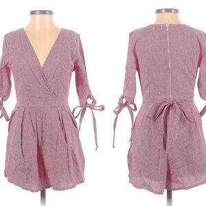 Seek the Label Red Gingham Half Tie Sleeve Romper V Neck Wrap Small